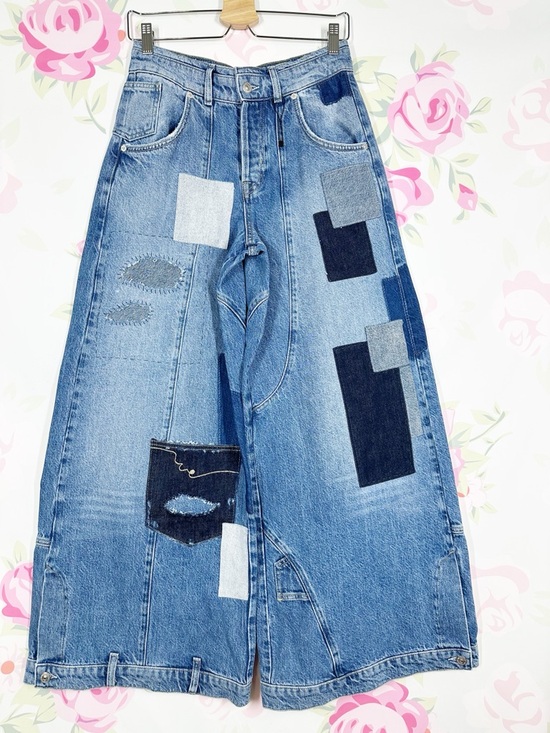Free People Denim - NEW Free People We The Free Head Over Heels Patchwork Wide Leg Denim Jeans 26